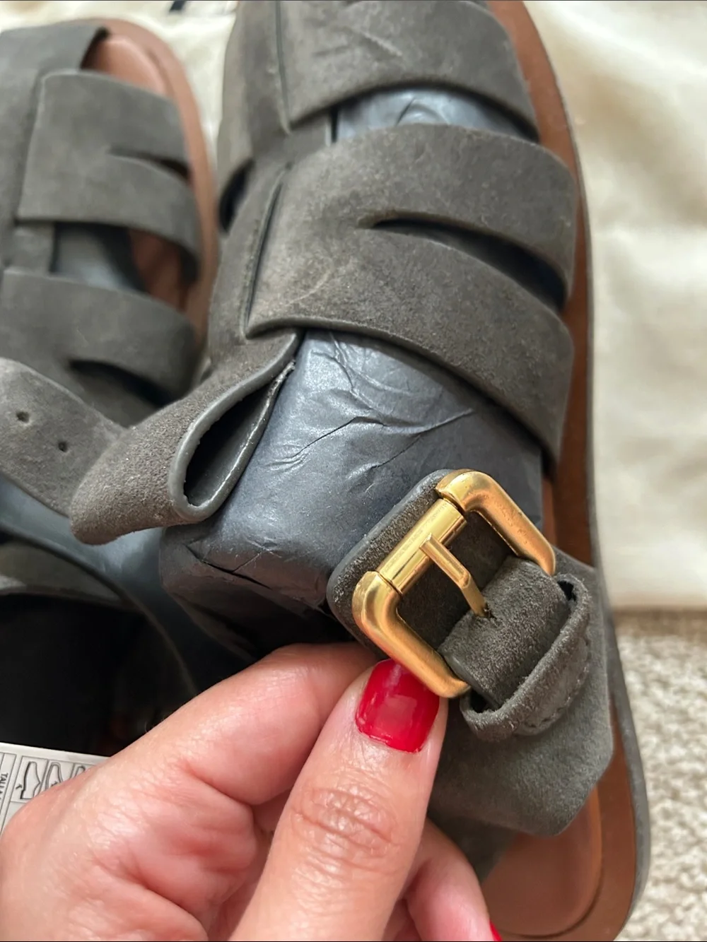 ZARA Dark Gray Suede Fisherman Sandals - Picture 6 of 7